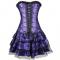 purple Women Layered Lace Up Bone Corsets Floral Corset Dress Women Bustier With Mini Skirt