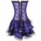 purple Women Layered Lace Up Bone Corsets Floral Corset Dress Women Bustier With Mini Skirt