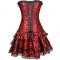 Red Women Layered Lace Up Bone Corsets Floral Corset Dress Women Bustier With Mini Skirt