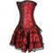 Red Women Layered Lace Up Bone Corsets Floral Corset Dress Women Bustier With Mini Skirt