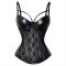 Steampunk Gothic Black Lace Corset Bustier Faux Leather Plus Size Bra Lingerie