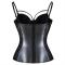 Steampunk Gothic Black Lace Corset Bustier Faux Leather Plus Size Bra Lingerie