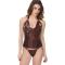 Retro Bustiers Corsets Women Zipper Brown Brocade Steampunk Corset Top with G String