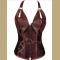 Retro Bustiers Corsets Women Zipper Brown Brocade Steampunk Corset Top with G String