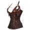 Retro Bustiers Corsets Women Zipper Brown Brocade Steampunk Corset Top with G String