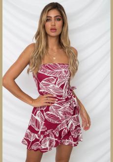 Womens Dresses Floral Backless Spaghetti Strap Leaf Print Bodycon Mini Dress