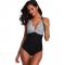 Womens Striped Sling Swimsuit Deep V One Piece Beachwear Bodysuits