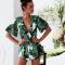 summer beach cover up leaf print jumpsuit sexy playsuit women beach dress deep v neck jumpsuit women