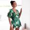 summer beach cover up leaf print jumpsuit sexy playsuit women beach dress deep v neck jumpsuit women