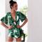 summer beach cover up leaf print jumpsuit sexy playsuit women beach dress deep v neck jumpsuit women