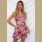 Womens Dresses Floral Backless Spaghetti Strap Leaf Print Bodycon Mini Dress