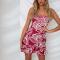 Womens Dresses Floral Backless Spaghetti Strap Leaf Print Bodycon Mini Dress