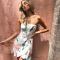 Womens Dresses Floral Backless Spaghetti Strap Leaf Print Bodycon Mini Dress