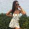 Womens Dresses Floral Backless Spaghetti Strap Leaf Print Bodycon Mini Dress