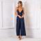 Women's Spaghetti Strap Deep V Backless Tie Back Wide Leg Jumpsuits