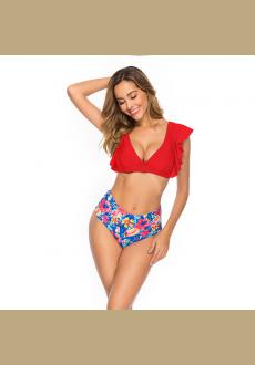 Red Summer Days Floral High Waist Swimsuit Set