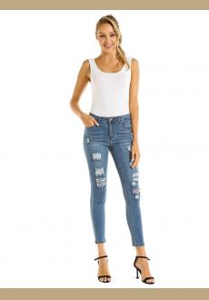 Women Casual Destroyed Ripped Distressed Skinny Denim Jeans