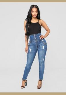 Ladies Ripped Jeans Plus Size Skinny High Waist Jeans Button Fly Curvy Long Big Hips Stretch Jean Tall Women Slim Shappi