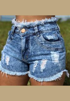 High Waist Broken Holes Chic Denim Shorts