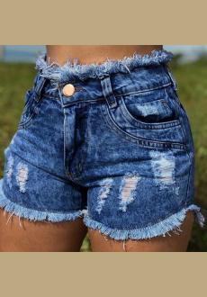 High Waist Broken Holes Chic Denim Shorts