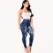 Women Slim Washed Ripped Hole Gradient Long Jeans Denim Sexy Regular Pants