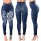 Women Slim Washed Ripped Hole Gradient Long Jeans Denim Sexy Regular Pants