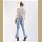 Flower Embroidery Denim Flared Pants in Blue