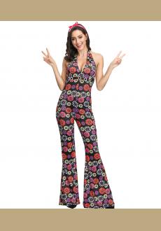 1960s Adult Hippie Hottie One-piece Groovy Dancing Flared Jumpsuit Halloween Costume