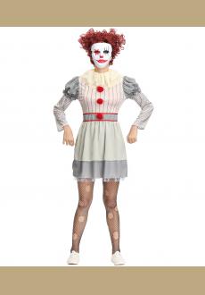 Women's Harlequin Scary Clown Puff Dress Halloween Costume