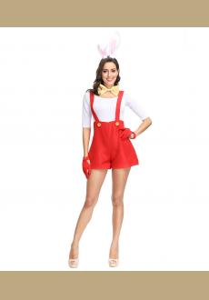 4pcs Adorable Women's Bunny Girl Braces Overalls Halloween Rabbit Masquerade Costume