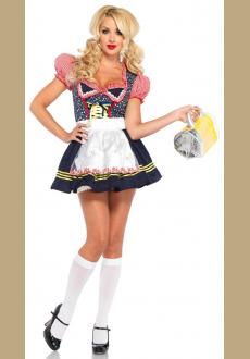 Sexy Adult Puff Sleeve False Two-piece Bavarian Beer Girl Mini Dress Oktoberfest Costume