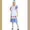 Adorable Blue and White Puff Sleeve Dress Wonderland Cosplay Costume with Poker Apron