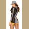 Sexy Racer Girl Check Print Long Sleeve Stretchy Bodysuit Cosplay Costume with Cap 