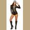 Sexy Racer Girl Check Print Long Sleeve Stretchy Bodysuit Cosplay Costume with Cap 