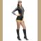 Sexy Racer Girl Check Print Long Sleeve Stretchy Bodysuit Cosplay Costume with Cap 