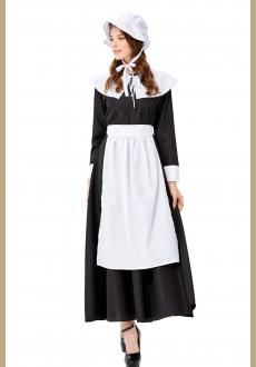 4pcs Traditional Housemaid Apron Long Dress Adult Halloween Cosplay Costume
