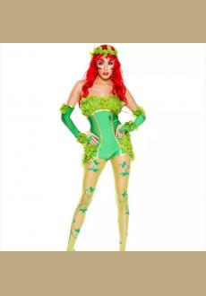 3Pcs Sexy Green Jungle Girl Sling Tight Jumpsuit Halloween Cosplay Costume