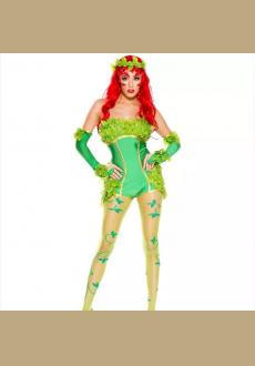 3Pcs Sexy Green Jungle Girl Sling Tight Jumpsuit Halloween Cosplay Costume