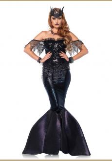 Sexy Dark Mermaid Queen Fishtail Dress Fairytale Cosplay Halloween Costume