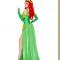 3Pcs Elegant Green Jungle Girl Low-cut High Waist Dress Halloween Cosplay Costume