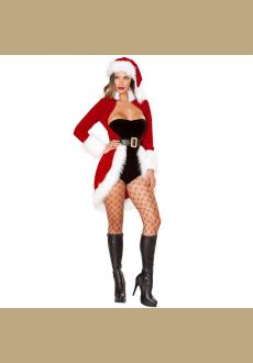 Women Mrs. Claus Costume 2 Piece Santa Costume Sexy Christmas Dress with Furry Leg Warmers