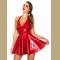 Women PVC Leather Latex Dress Red Shiny Halter Sleeveless Clubwear