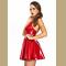 Women PVC Leather Latex Dress Red Shiny Halter Sleeveless Clubwear