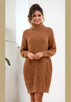 2019 Women's Loose Oversize Turtleneck Wool Long Pullover Soft Sweater Dress