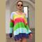 Blue Color Block Knit One Shoulder Casual Sweater
