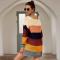 Top Loose Women's Blouse Knitted Patchwork Rainbow Stripe Print Shirts T-Shirt Sweater Womens Tops Shirt Costume Clothin