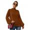 Women Turtleneck Knit Long Loose Lantern Sleeve Solid Color Fashion Warm Sweater Pullover Tops