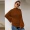 Women Turtleneck Knit Long Loose Lantern Sleeve Solid Color Fashion Warm Sweater Pullover Tops