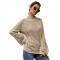 Women Turtleneck Knit Long Loose Lantern Sleeve Solid Color Fashion Warm Sweater Pullover Tops