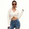 White Twisted V Neck Long Sleeve Sexy Cropped Sweater Top